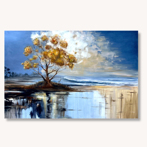 Plaja sălbatică- Ulei și pastă texturată pe pânză- 100x150 cm- VÂNDUT