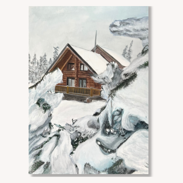 Cabana de munte- Tablou pe comandă- Acrilice pe pânză- 50x70 cm- VÂNDUT