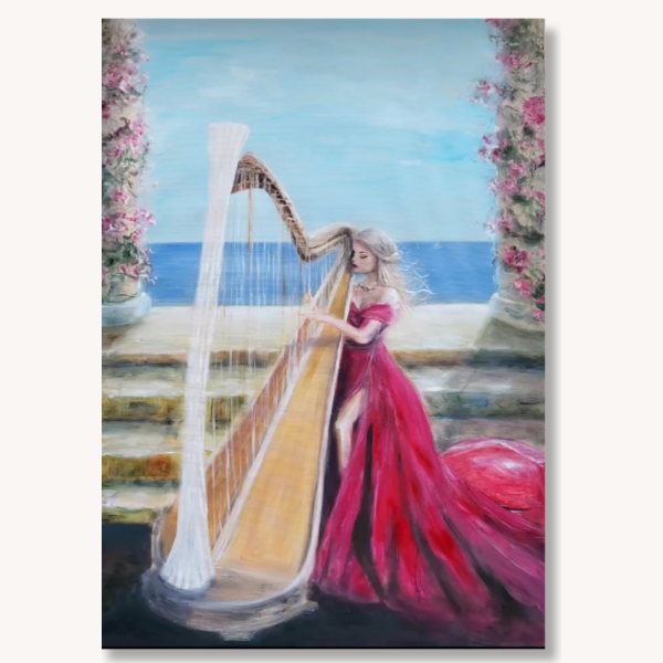 Fata cu harpa- Ulei pe pânză pe șasiu- 70 x 100 cm- INDISPONIBIL